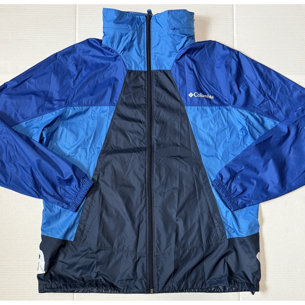 COLUMBIA - Men's Blue Hooded Point Park‎ Lightweight Windbreaker Jacket - Large